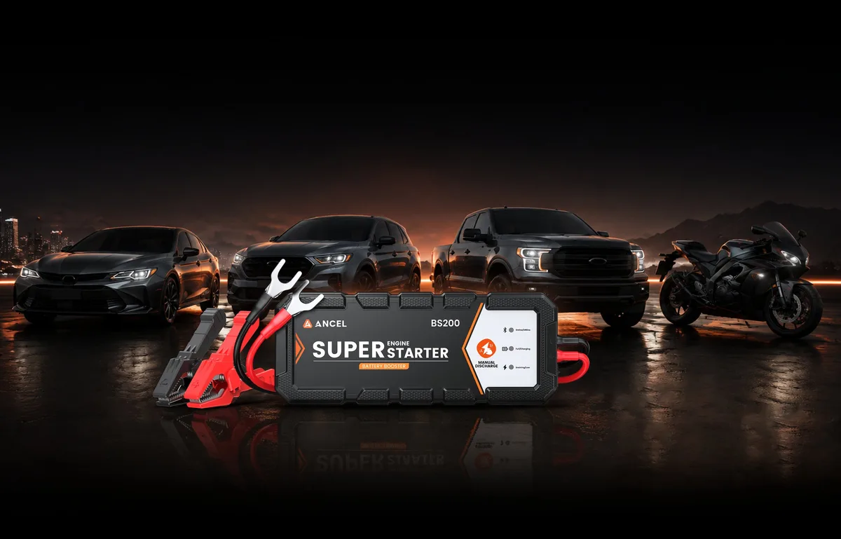 BS200 shown with cars, SUVs, a light-duty truck, and a motorcycle
