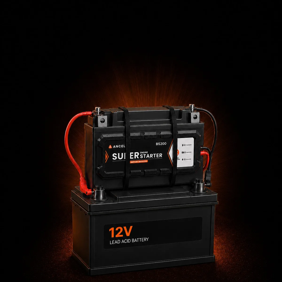 BS200 mounted permanently on a 12-volt lead-acid battery